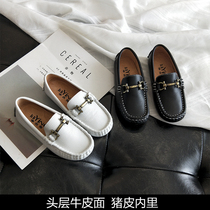 Boy Bean Shoe Inren Wind Foot Pedal Tide Softbottom Korean Version Children 1-1 3 Year Spring Genuine Leather Baby Shoes