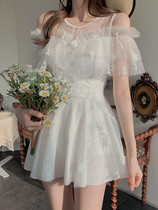 泳衣女夏仙气2021新款连体裙式保守遮肚显瘦荷叶边性感泡温泉泳装