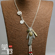 Bull blunt Seiko Takaqiao Golden Sunfan Little Feather Necklace Set 925 pure silver hand - inscribed male and female couples