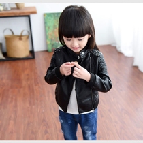 Childrens leather jacket mens autumn and winter 2021 New Korean girls Puskin plus velvet padded baby washed foreign jacket