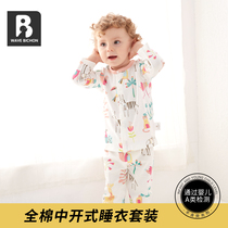 Langbi Bear baby pajamas warm suit pure cotton autumn and winter home clothes 0-6 years old baby sleeping bag with baby pajamas