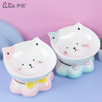 Yili Ceramic Cat Bowl Double Bowl Protected Cervical Cat Bowl Catlet Flat Face Cat Large caliber Cat Water Bowl Pet Supplies