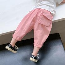 Girl Pants Summer Style Children Pants Women Pants Women Summer New Small Children Pure Color Trendy Trendy Foreign Air Casual Pants Thin