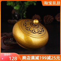 Clearance Buddhist supplies antique carving flower empty pure copper pan incense burner creative incense stove home Buddha Hall living room decoration