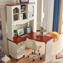 Mediterranean computer desk corner student desk Bookcase desk bookshelf combination Childrens computer desk desk right angle table