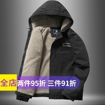 Sherpa velvet jacket mens autumn and winter new velvet thickened warm cotton coat lamb wool jacket middle-aged tooling cotton clothes