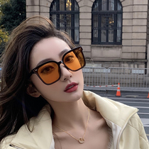 Korean Version Orange Yellow Sunglasses Fashion Trends Online Red with big face Slim Personality anti-ultraviolet sunglasses Men and women
