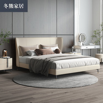 Winter Bear type extremely minimalist light extravaganza Leather Genuine Leather Soft Bunk Bed Net Red Ins Wind Double 1 8 m Main Sleeper bed