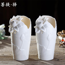 Han (Cuiye) white porcelain embossed lotus manna bottle small vase for Buddha flower bottle Buddha household one-to-one price