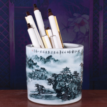 Jingdezhen famous teacher hand-painted vase ceramic painting tube living room study decoration umbrella bucket reel cylinder craft ornaments