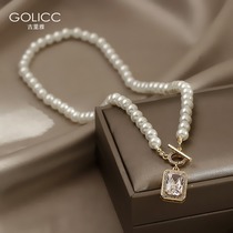 Square pearl necklace female light luxury niche design sense 2021 New Tide jewelry choker summer accessories neck chain