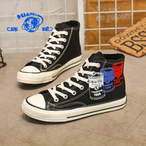 Global 2021 Winter new all-around high plus velvet warm canvas shoes mens shoes leisure students flat cotton shoes tide