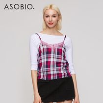 Asobio womens camisole vest womens fashion chic lace short plaid womens summer suspenders