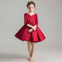 Little flower child dress girl princess skirt childrens wedding dress birthday night dress host long sleeve catwalk performance costume winter