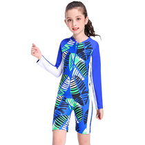 Childrens swimsuit girl middle child conjoined long sleeve sunscreen Princess cute student swimming training quick-drying swimsuit woman