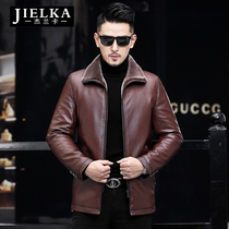 Haining leather leather men long lapel leather jacket slim mens fur one thick winter fur coat