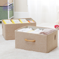 Yicai Nian Hua cotton linen fabric storage box Simple modern storage box Drawer type with solid wood handle sundries box