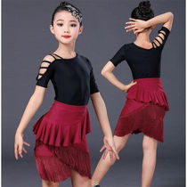 儿童拉丁舞服装演出服新款女孩短袖流苏拉丁舞裙少儿舞蹈练功服夏