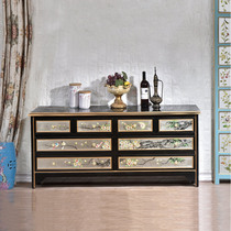 New Chinese Zen TV cabinet silver foil painted small apartment light luxury door Cabinet sideboard American solid wood locker