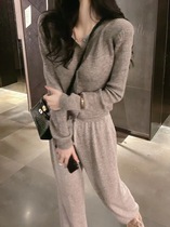 Greasy 2021 early autumn cashmere touch knitted drawstring pants drawstring pants loose casual womens Harlan pants