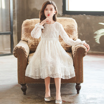 Girls Spring and Autumn Link Dress 2022 New Girl White Lace Dress Dress in the Pleasant Long Sleeve Princess Dress