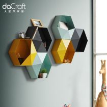 Big Craftsman style simple modern living room bedroom creative storage wrought iron wall decoration pendant geometric diamond shelf