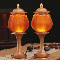 led pure copper glazed lotus lamp Buddha lamp Buddha lamp pair of Buddha front household plug-in power supply lamp for Buddha lamp long light