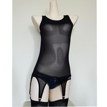 Garter belt waist seal 6 buckle vest metal buckle sexy underwear transparent mesh sex underwear vest set
