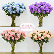 Wedding decoration simulation flower three-headed ball chrysanthemum silk flower fake flower hotel wedding flower row flower arrangement flower arch decoration props