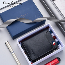 Pierre Cardin mens wallet mens leather short vertical mens zipper wallet cowhide drivers license male wallet