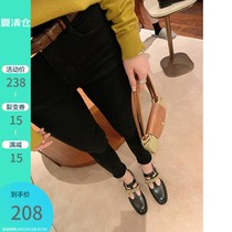(Lv Xiaobu)giant thin~black high waist slim small feet autumn casual wild basic denim trousers for women