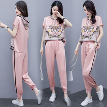 Summer 2020 new sports leisure fashion temperament two-piece female size ankle-length pants foreign atmosphere age set tide