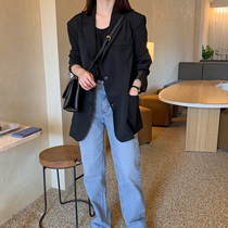 women's black suit jacket new 2022 spring and autumn design miniature casual loose style ins small suit