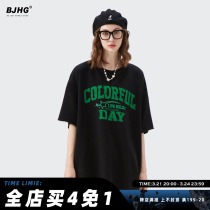 Summer monogram print T-shirt personality aged worn-out sleeves men and women couples tide brand high street loose tops