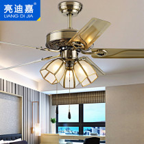Restaurant American ceiling fan lamp European style retro iron leaf fan lamp household wood leaf fan with living room fan chandelier