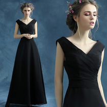 Black sexy V-collar bridal bridesmaid long wedding dress dinner party annual performance host dress wholesale 1592