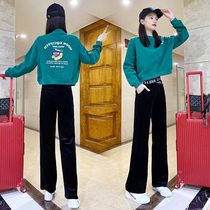 The Euro clothing sports suit womens spring autumn 2022 spring new foreign air relaxed broadlegged pants casual two sets of damp
