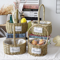 Flower basket rattan hand-held flower arrangement basket Straw flower pot creative hand-woven flower pot Green Willow woven living room ornaments