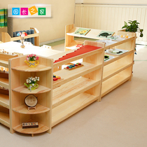 Garden Long House Kindergarten Furniture Children Teaching Aids Rack Pine Wood Four Layers Solid Wood Finishing Containing Solid Wood Sorting Display