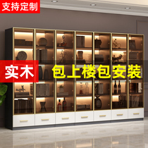 Bookcabinet Simple modern glass door locker locker solid wood combination bookcase display cabinet light luxury bookcase