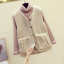 South Korean lamb wool waistcoat for womens autumn and winter 2020 new fur integrated loose slim vest kan shoulder short jacket