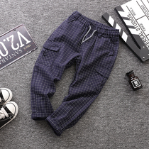 New boy casual pants spring and autumn Korean childrens plaid slim trousers