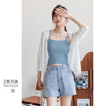 Ice Silk Sunscreen Sweatshirt Woman Summer Thin knitted v collar 90% Exterior Lap Shawl White Knitted Blouse Jacket