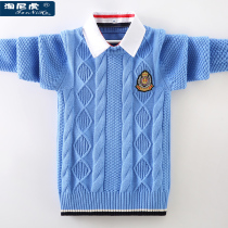 2021 autumn and winter new boys sweater plus velvet padded medium child shirt collar knitwear children cotton base shirt
