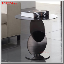 Italian light luxury with the same minimalist stainless steel side table Living room sofa round corner mirror bright black titanium electroplated side table