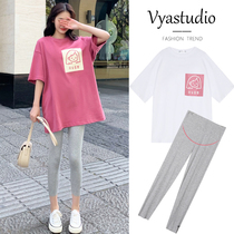 Pregnant women dress summer T-shirt pure cotton short sleeve coat summer mid-long loose fashion net red suit summer