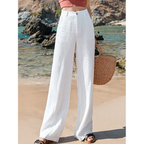 Linen Broadlegged Pants Lady 2022 Summer new high waist loose Lean Pituality Casual Straight Cylinder White Long Pants Thin