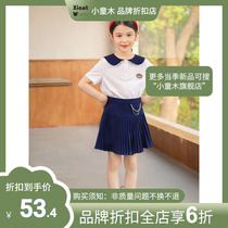 Kidski Naval Girl Short Sleeve Suit Summer 2022 New Medium Children Pleated Half Skirt Two Pieces