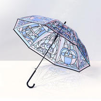 (Lily Sword and Expeditions) Quaternary Summer Time Glass Painted transparent Long Umbrella Umbrellas Surrounding collection