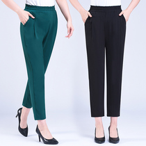 Mom summer 8-point pants Womens middle-aged womens casual large size high-waisted elastic waist pants Wild thin pants